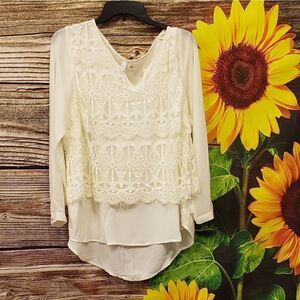 NY Collection long sleeve cream lacy top Pre-owned